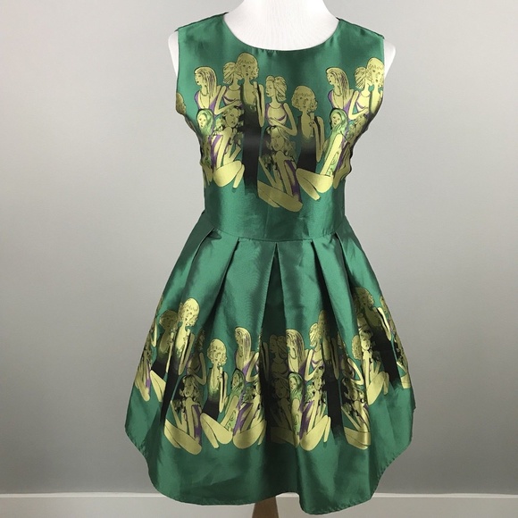 Dresses & Skirts - Retro Green Dress S Digital Women Pleated Dupioni